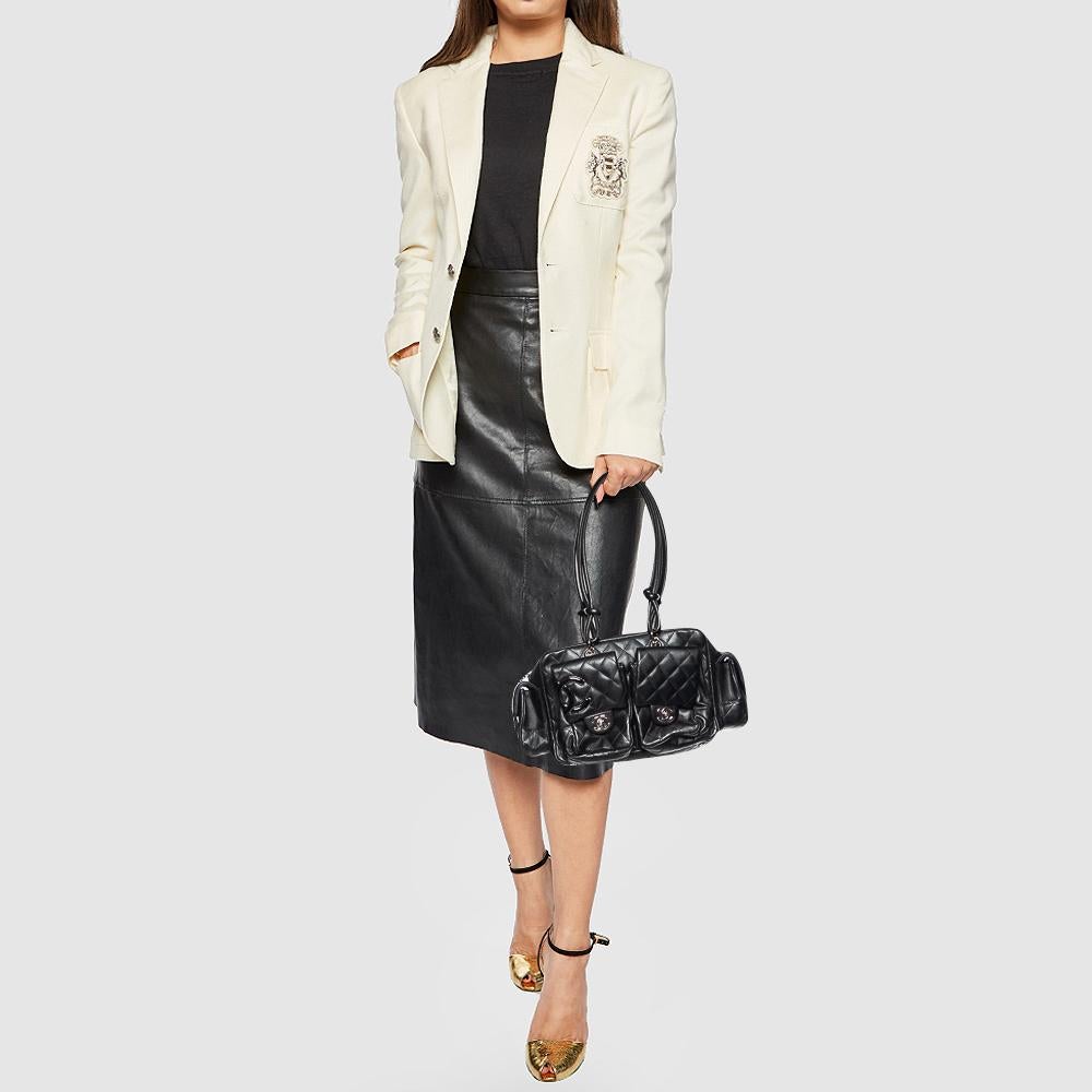 Chanel Black Quilted Leather Ligne Cambon Reporter Bag In Good Condition In Dubai, Al Qouz 2