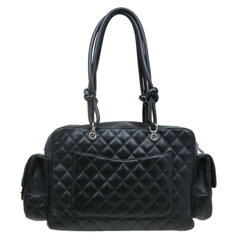Chanel Black Quilted Leather Ligne Cambon Reporter Bag In Good Condition In Dubai, Al Qouz 2