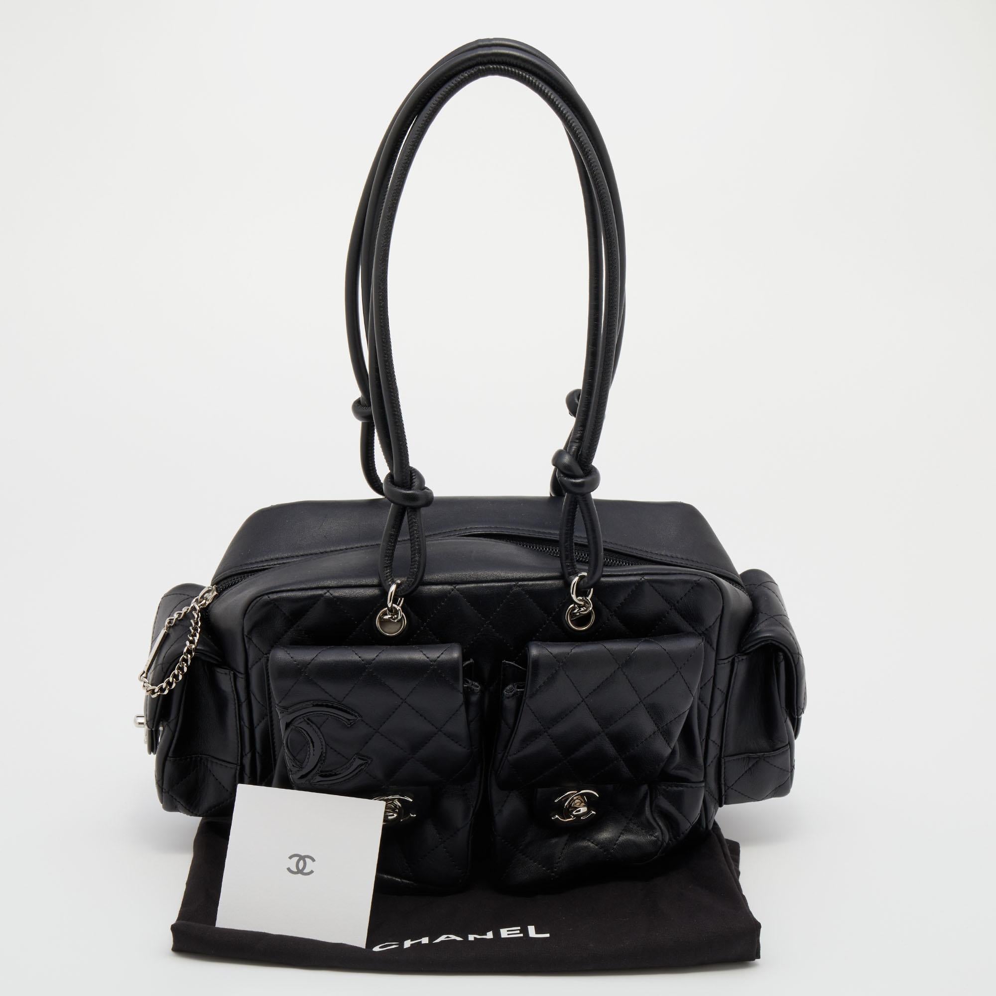 Chanel Black Quilted Leather Ligne Cambon Reporter Bag 4