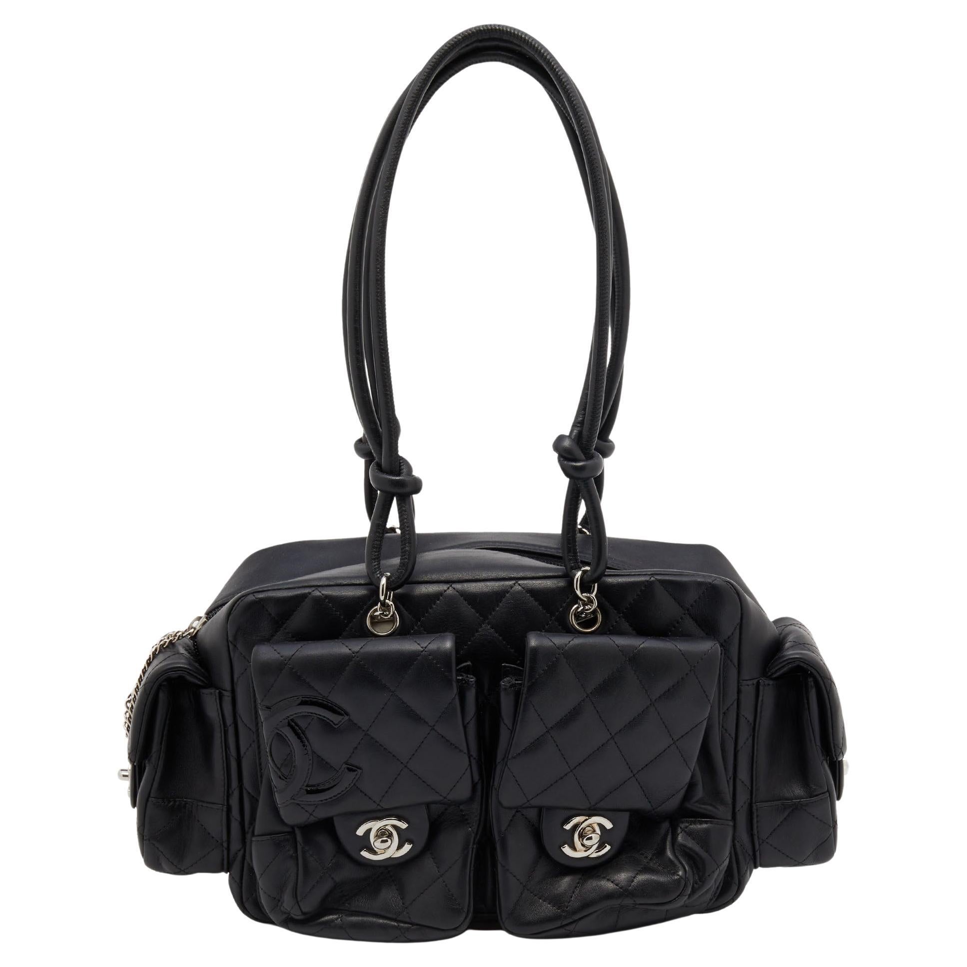 Chanel Pink and Black Quilted Ligne Cambon Petit Bucket or Tote Bag at  1stDibs
