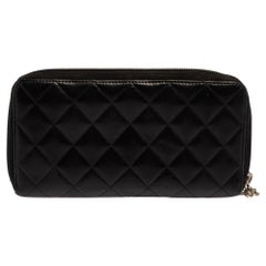 Chanel Black Quilted Leather Ligne Cambon Zip Around Wallet