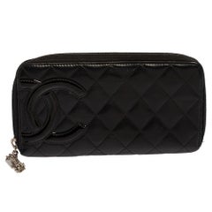 Chanel Black Quilted Leather Ligne Cambon Zip Around Wallet