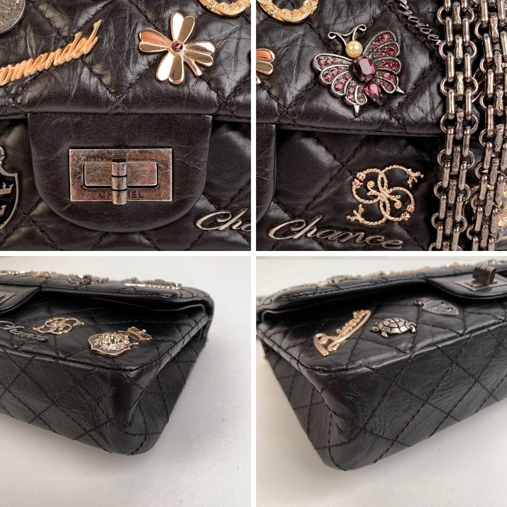 Chanel Black Quilted Leather Lucky Charms 2.55 Reissue Flap Bag In Excellent Condition In Rome, Rome