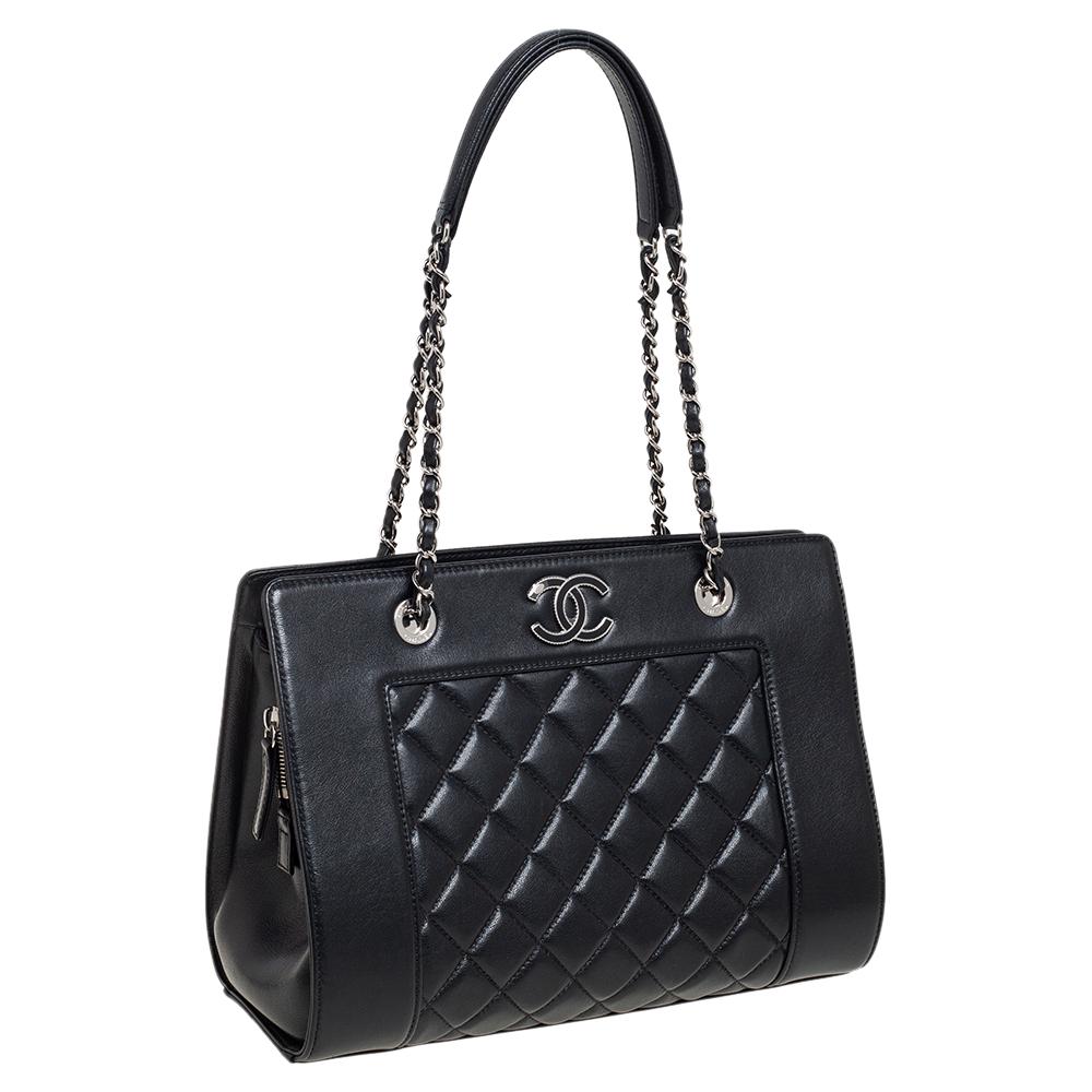 Women's or Men's Chanel Black Quilted Leather Mademoiselle Vintage Shopping Tote