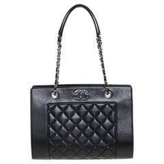 Chanel Black Quilted Leather Mademoiselle Vintage Shopping Tote