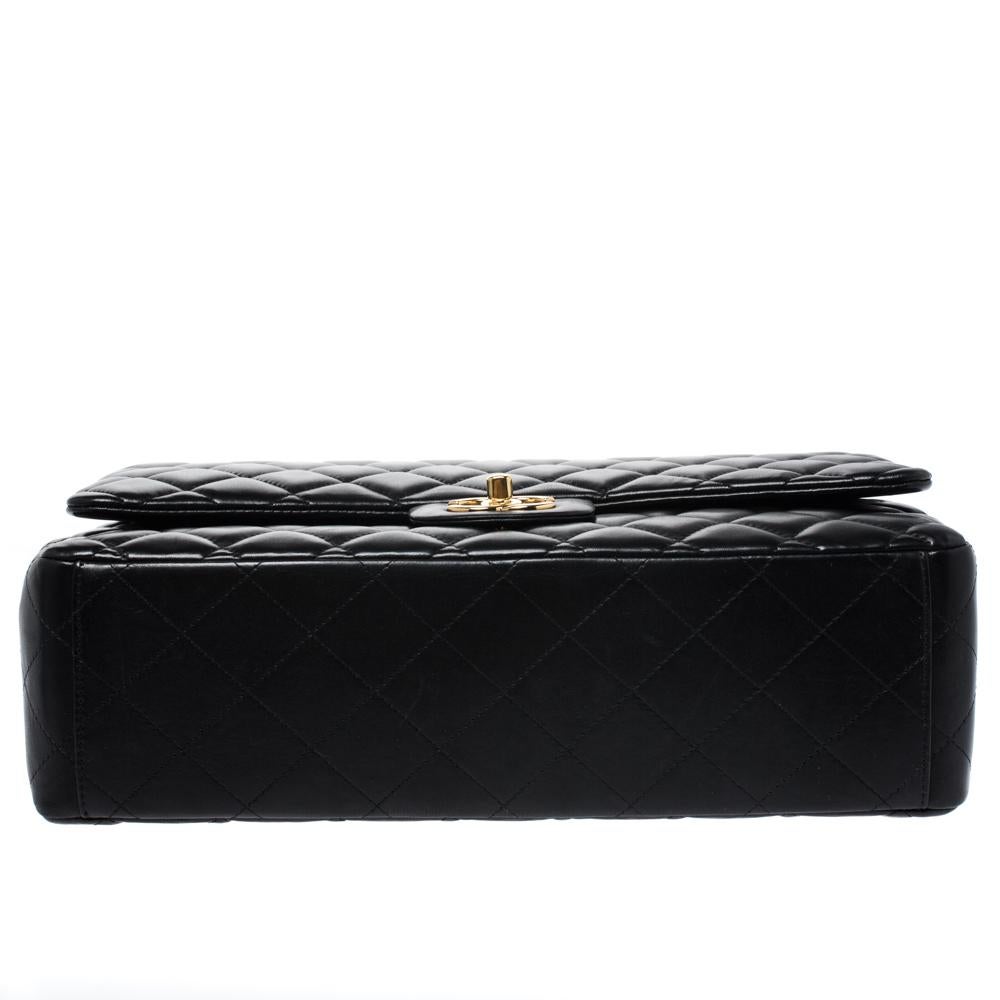 Chanel Black Quilted Leather Maxi Classic Double Flap Bag 6