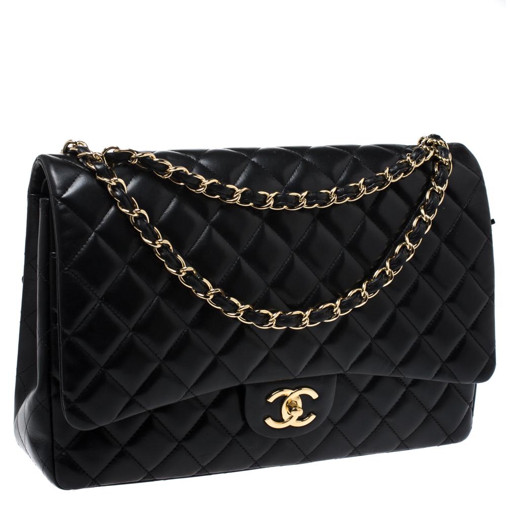 Chanel Black Quilted Leather Maxi Classic Double Flap Bag 7
