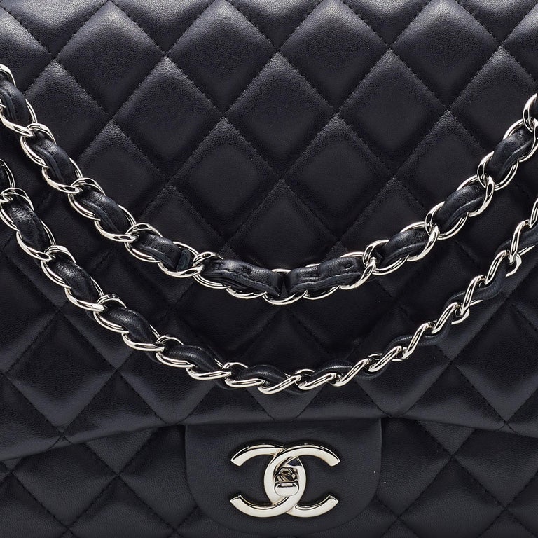 Chanel Black Quilted Leather Maxi Classic Double Flap Bag For Sale 7