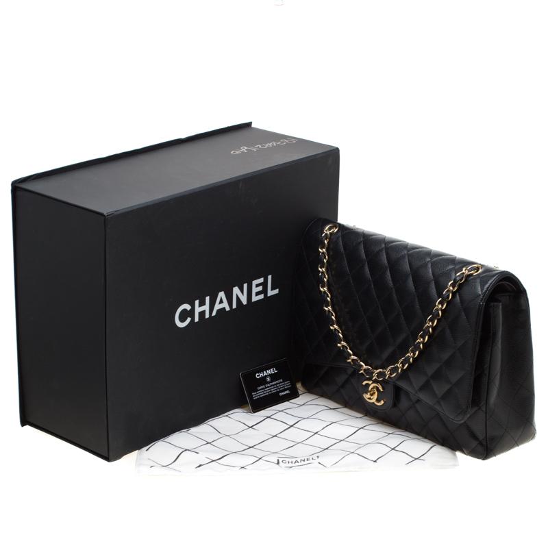 Chanel Black Quilted Leather Maxi Classic Double Flap Bag 8