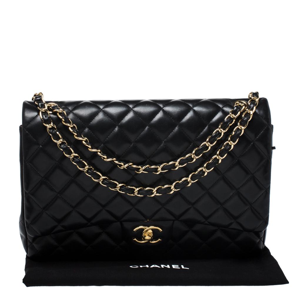 Chanel Black Quilted Leather Maxi Classic Double Flap Bag 8