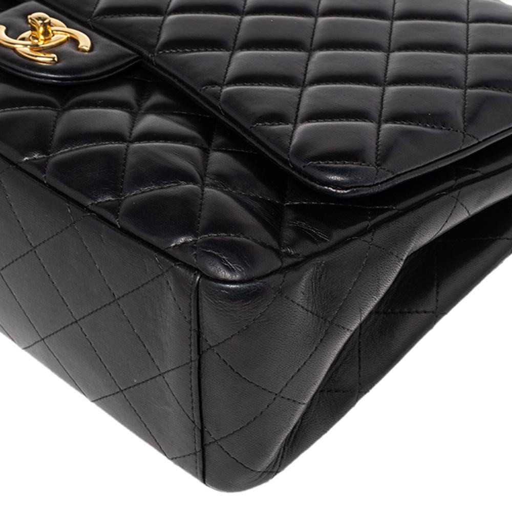 Chanel Black Quilted Leather Maxi Classic Double Flap Bag 8
