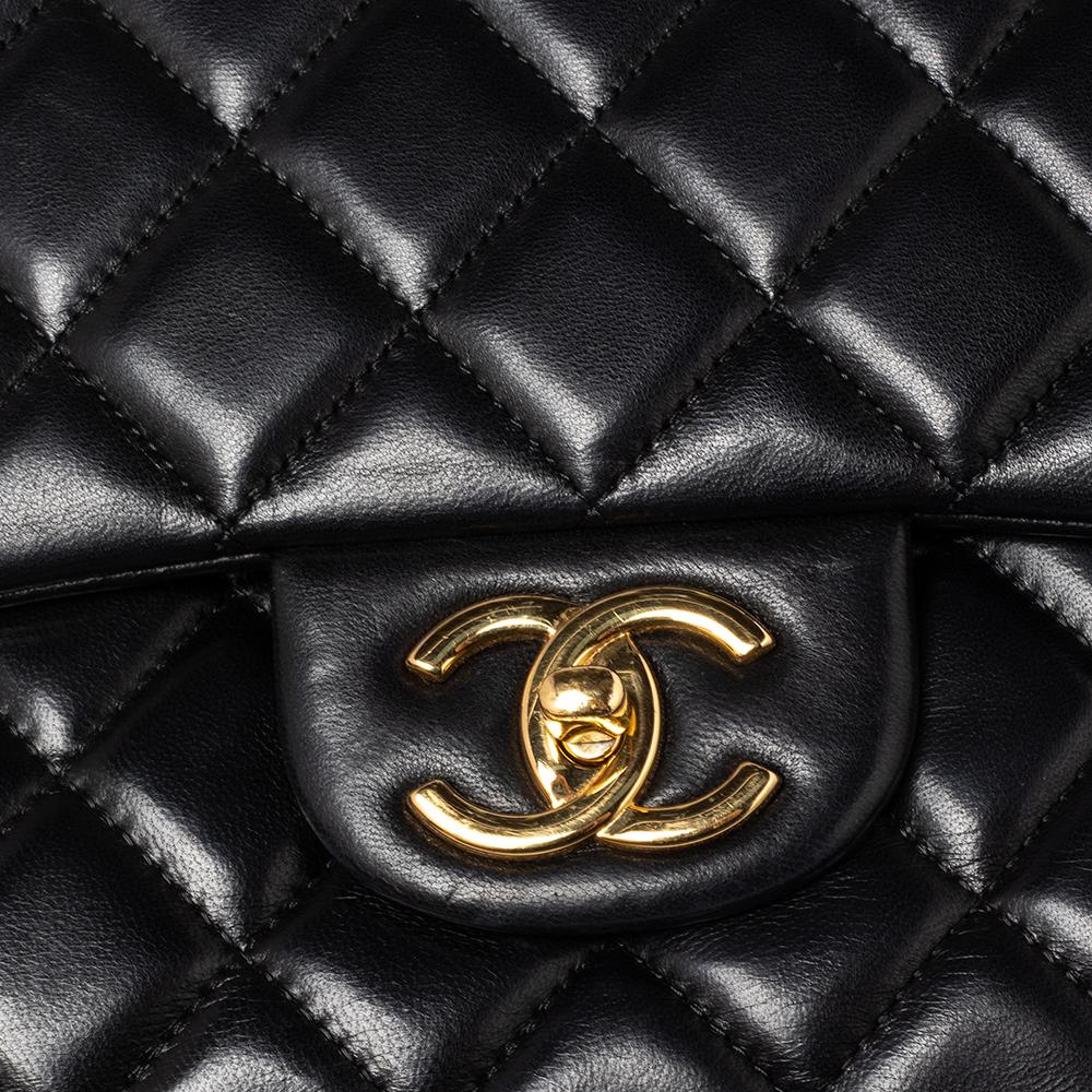 Chanel Black Quilted Leather Maxi Classic Double Flap Bag 9