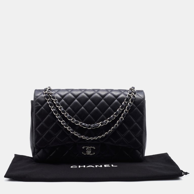 Chanel Black Quilted Leather Maxi Classic Double Flap Bag For Sale 9