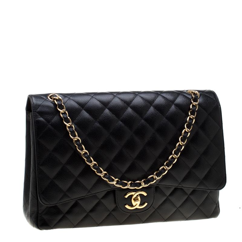 Women's Chanel Black Quilted Leather Maxi Classic Double Flap Bag