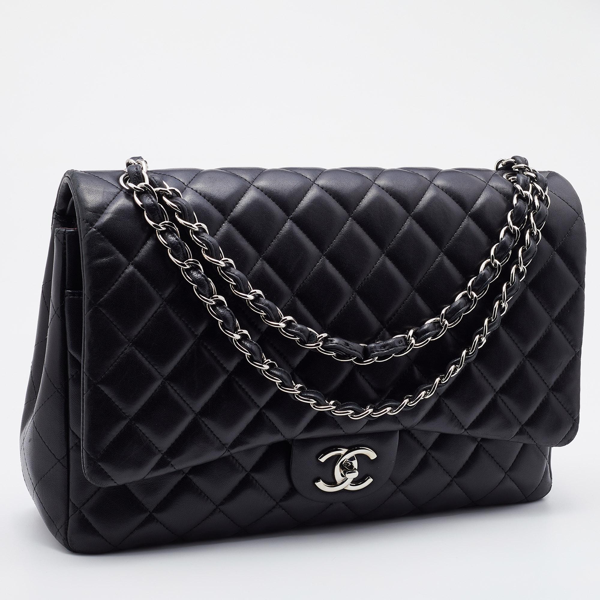 Women's Chanel Black Quilted Leather Maxi Classic Double Flap Bag
