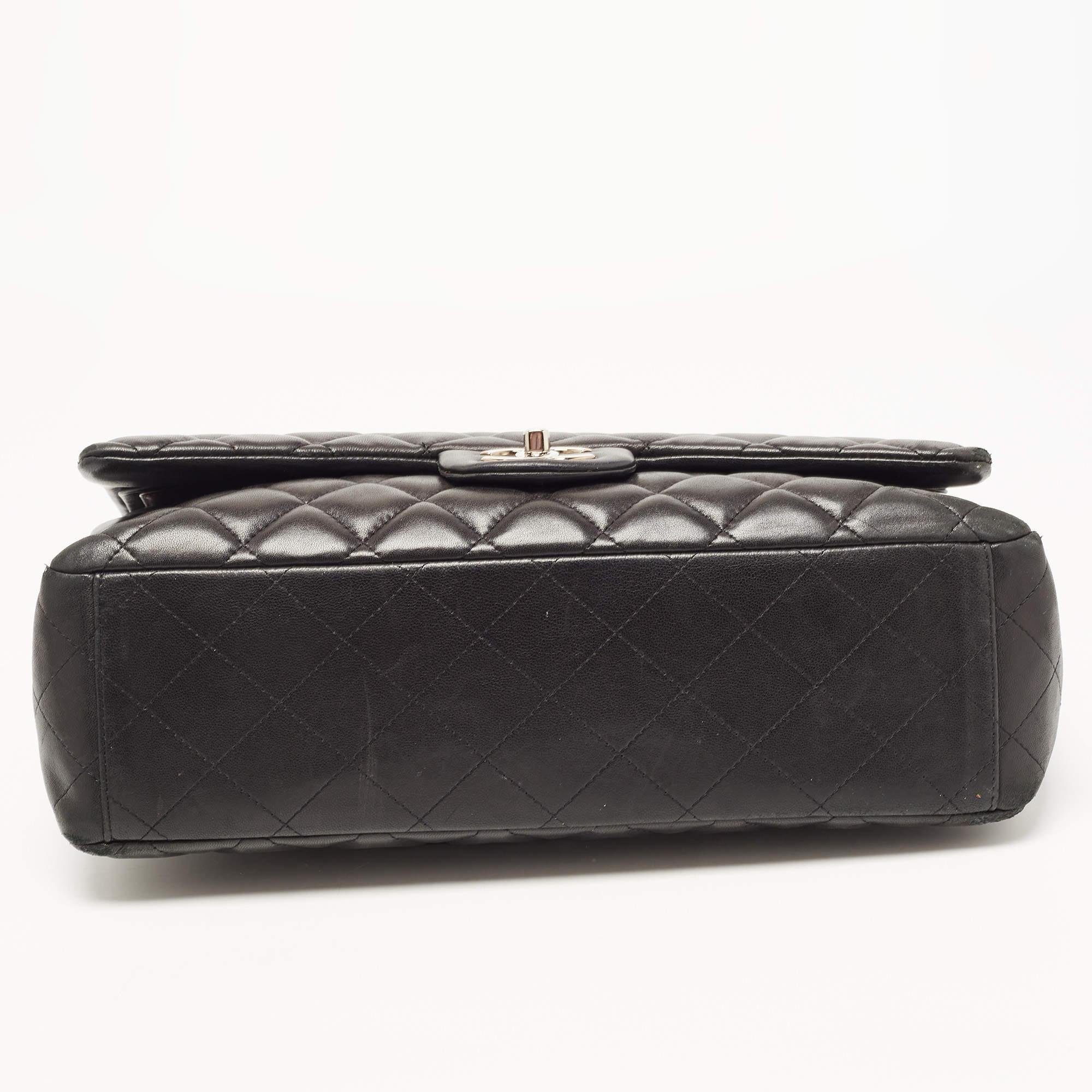 Chanel Black Quilted Leather Maxi Classic Double Flap Bag For Sale 2