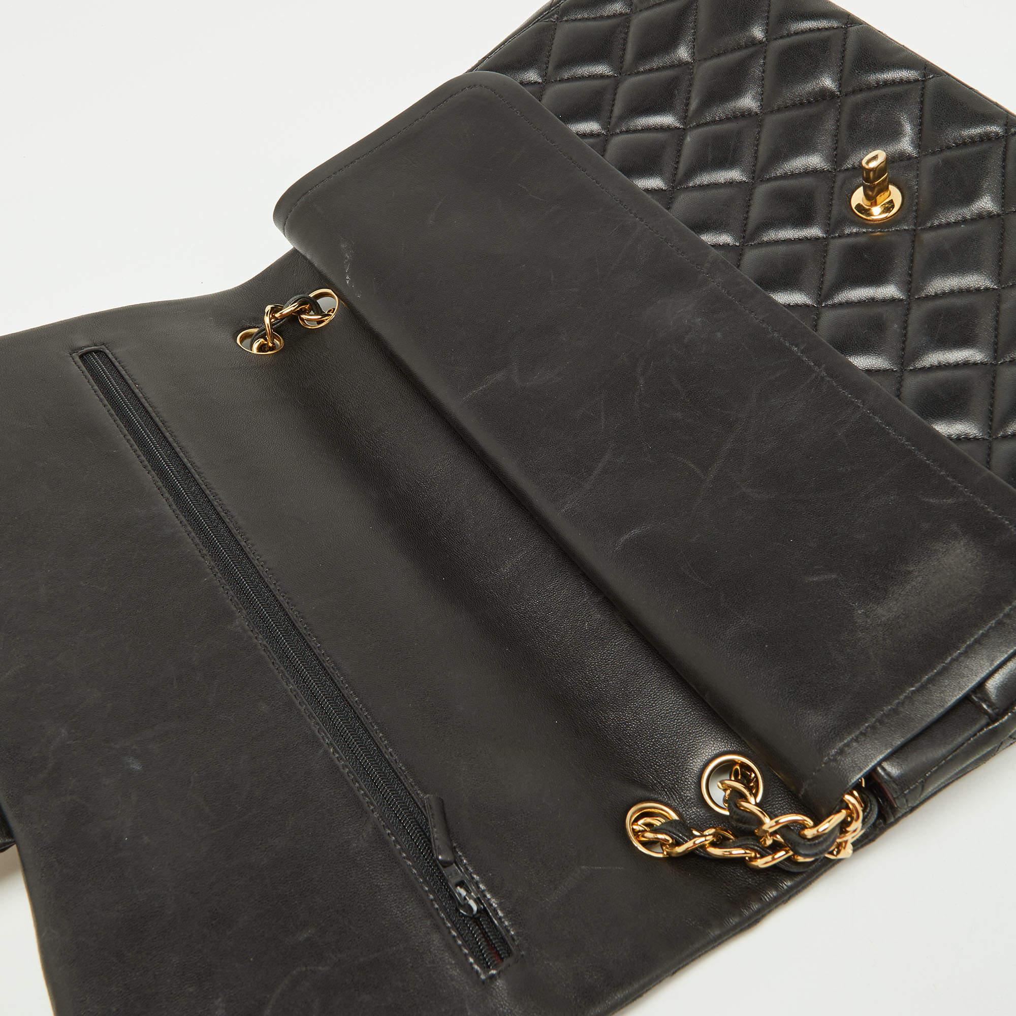 Chanel Black Quilted Leather Maxi Classic Double Flap Bag For Sale 3