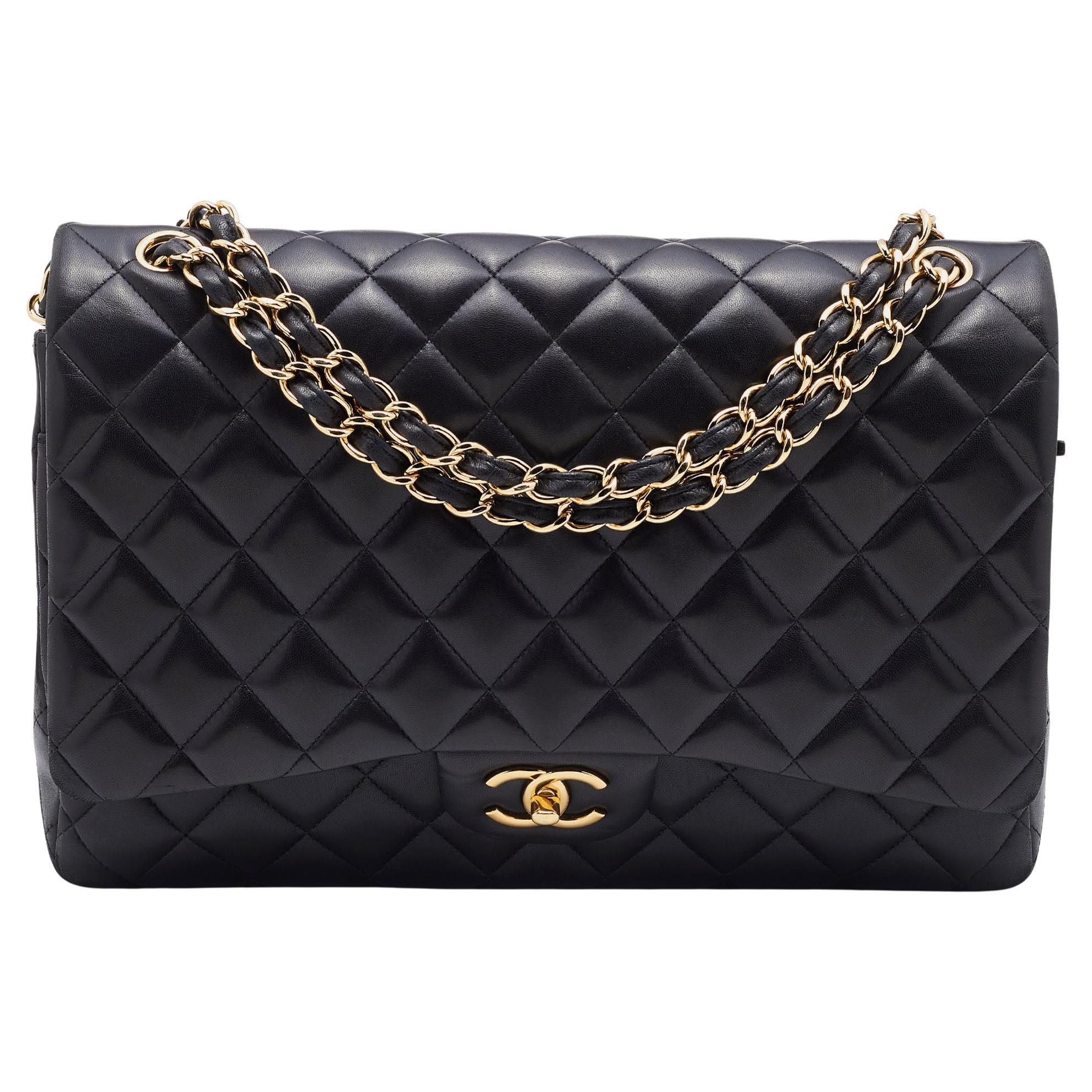 Chanel Black Quilted Leather Maxi Classic Double Flap Bag at