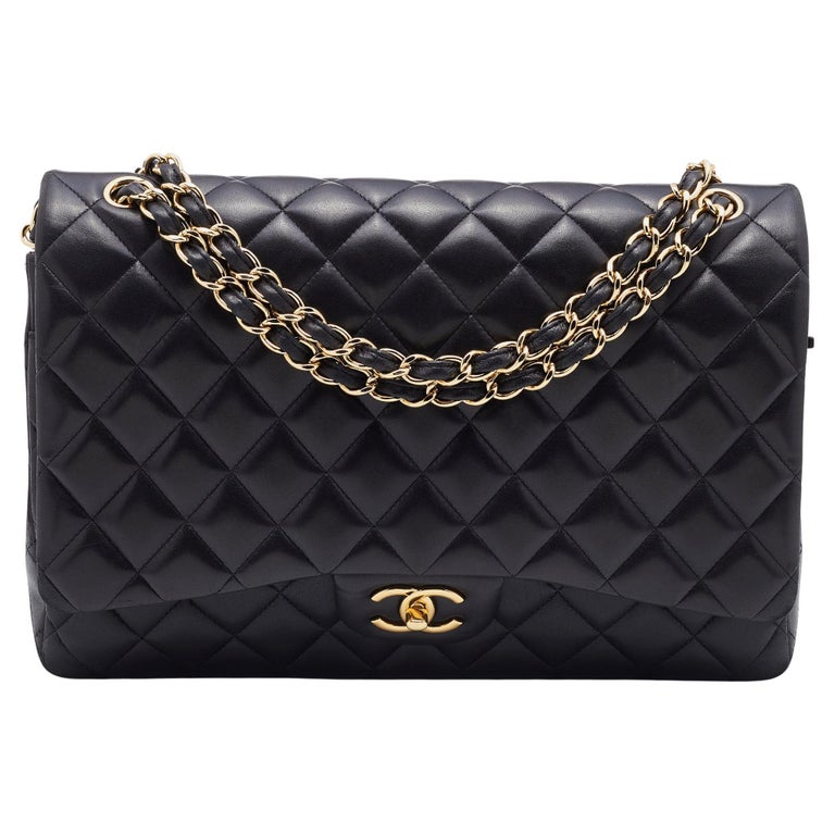 Chanel Navy Blue Lambskin Leather Quilted Classic Maxi Flap Bag