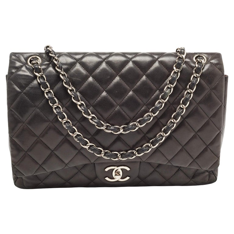 Chanel Maxi Classic Double Flap Bag Black Quilted Caviar Silver Hardware