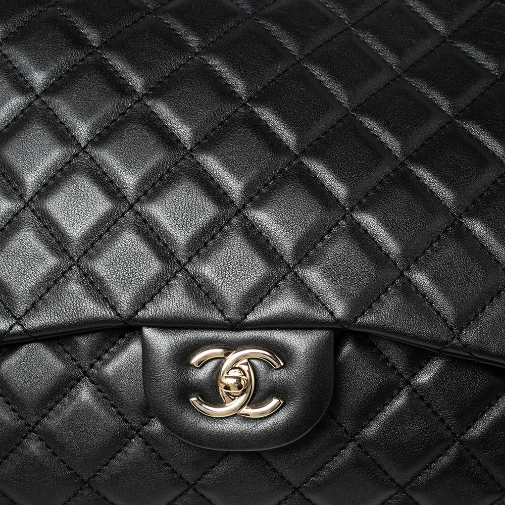 Chanel Black Quilted Leather Maxi Classic Flap Bag 6