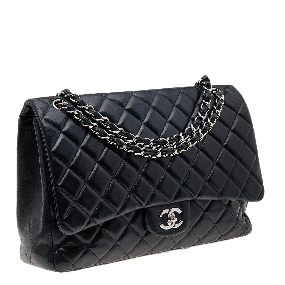 Chanel Black Quilted Leather Maxi Classic Flap Bag 7
