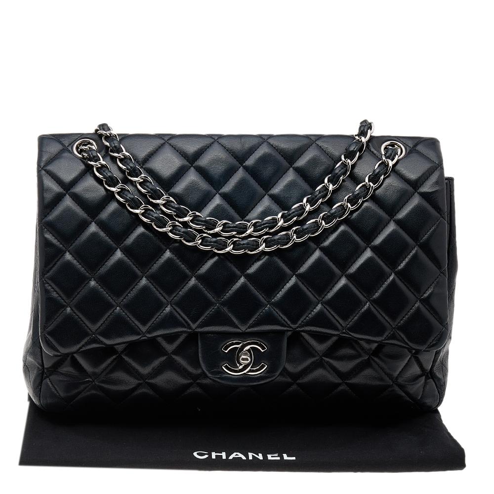 Chanel Black Quilted Leather Maxi Classic Flap Bag 4