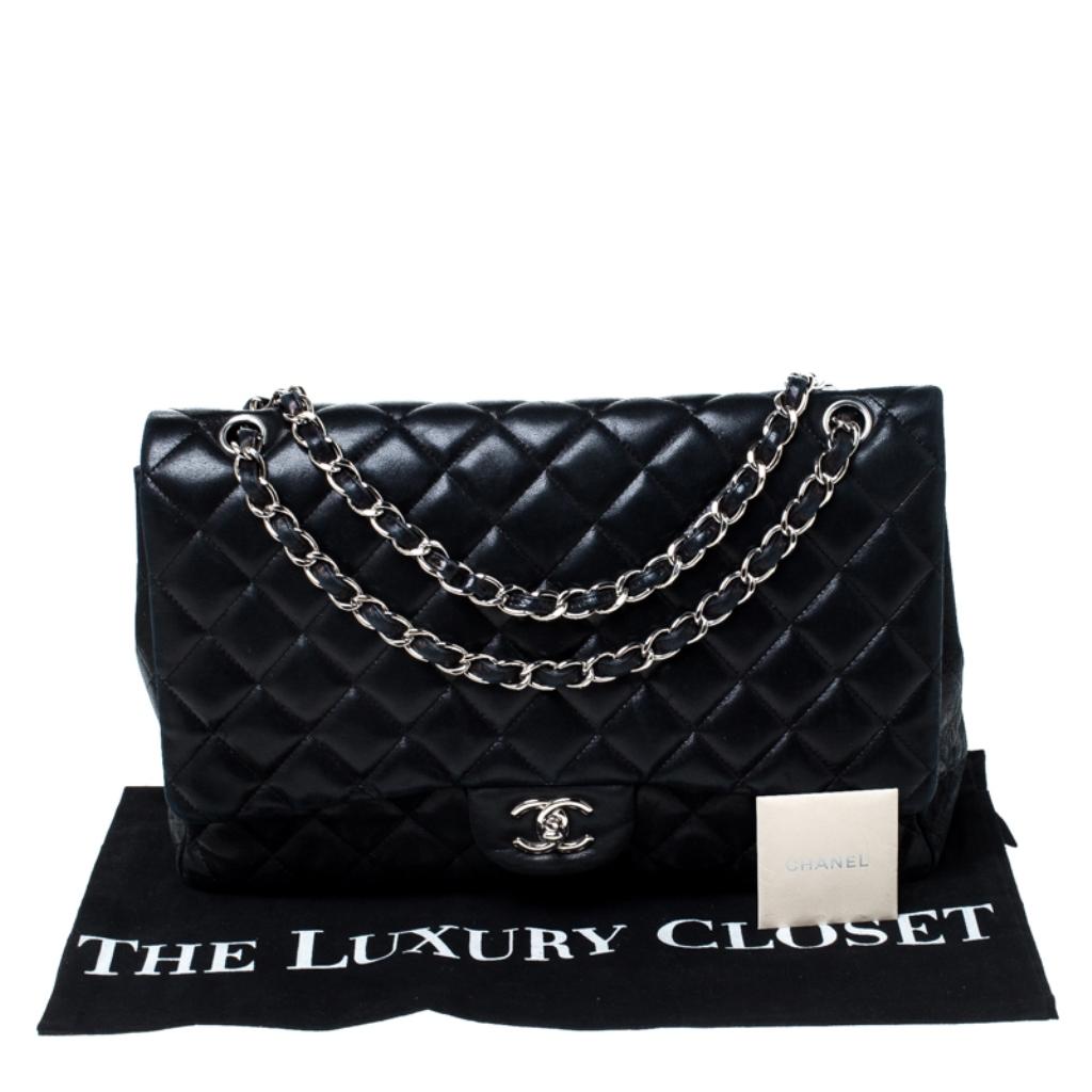 Chanel Black Quilted Leather Maxi Classic Single Flap Bag 8