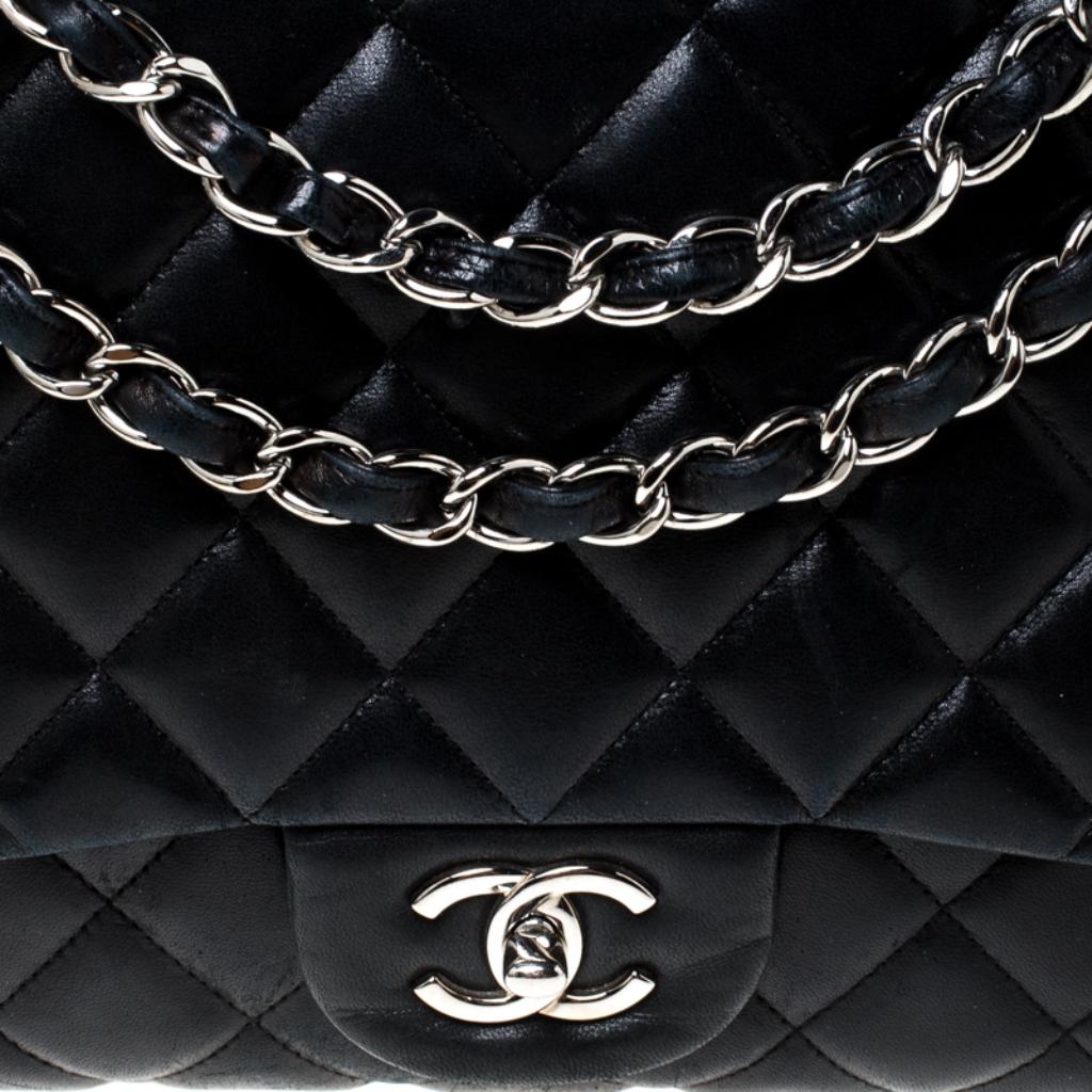 Chanel Black Quilted Leather Maxi Classic Single Flap Bag 4