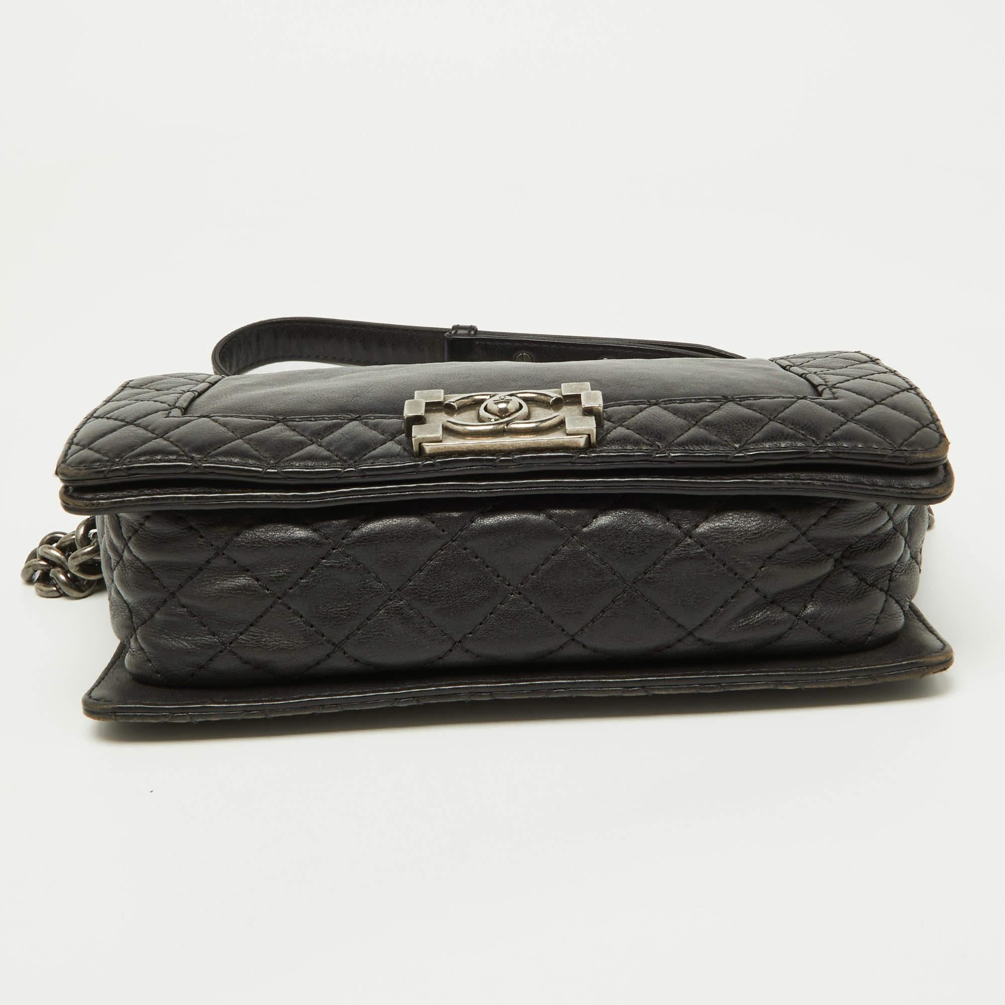 Chanel Black Quilted Leather Medium Boy Bag 8