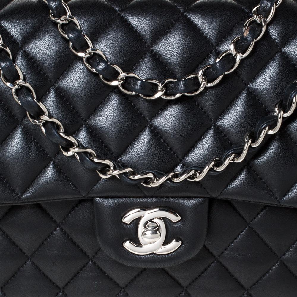 Chanel Black Quilted Leather Medium Classic Double Flap Bag 1