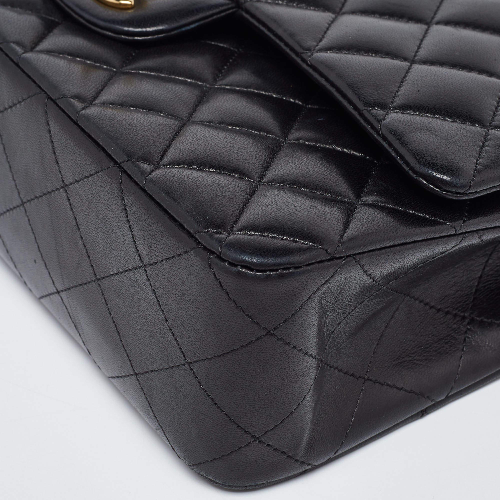 Chanel Black Quilted Leather Medium Classic Double Flap Bag For Sale 2