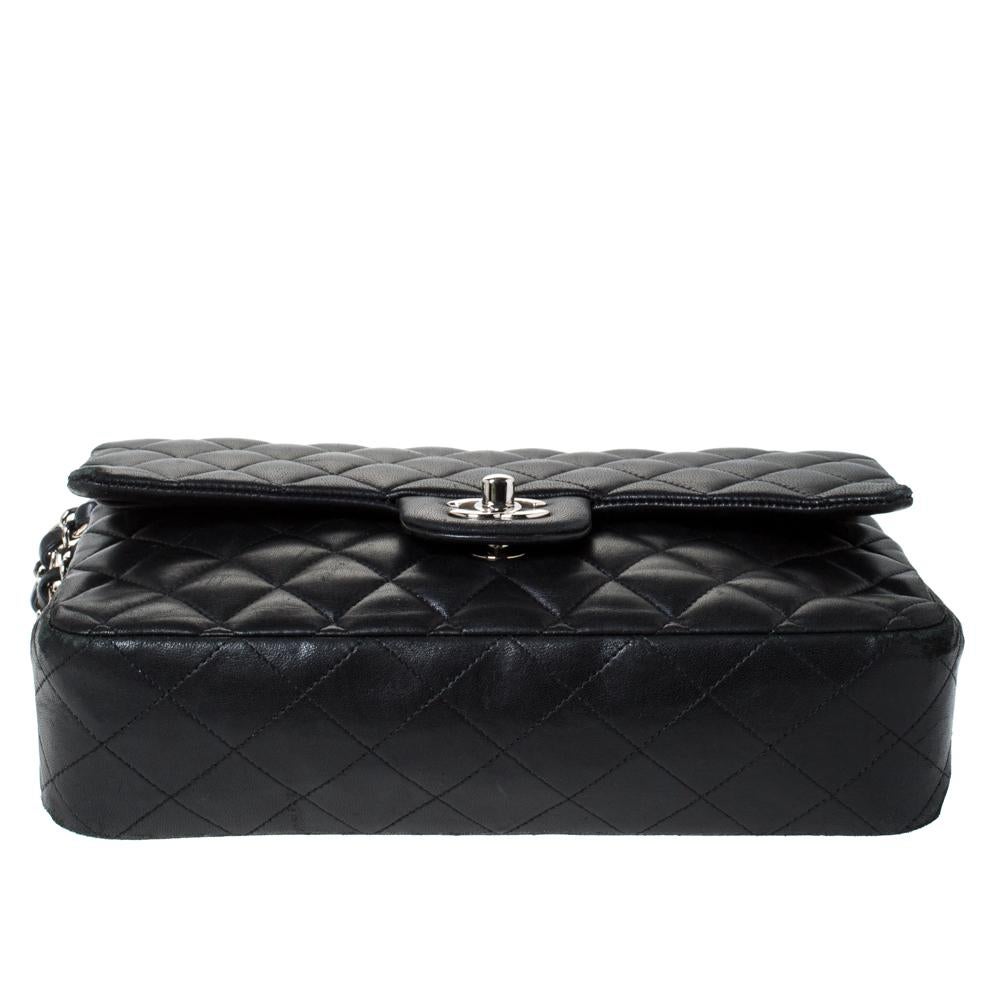 Chanel Black Quilted Leather Medium Classic Double Flap Bag 3