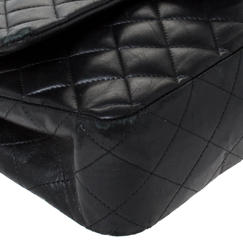 Chanel Black Quilted Leather Medium Classic Double Flap Bag 4