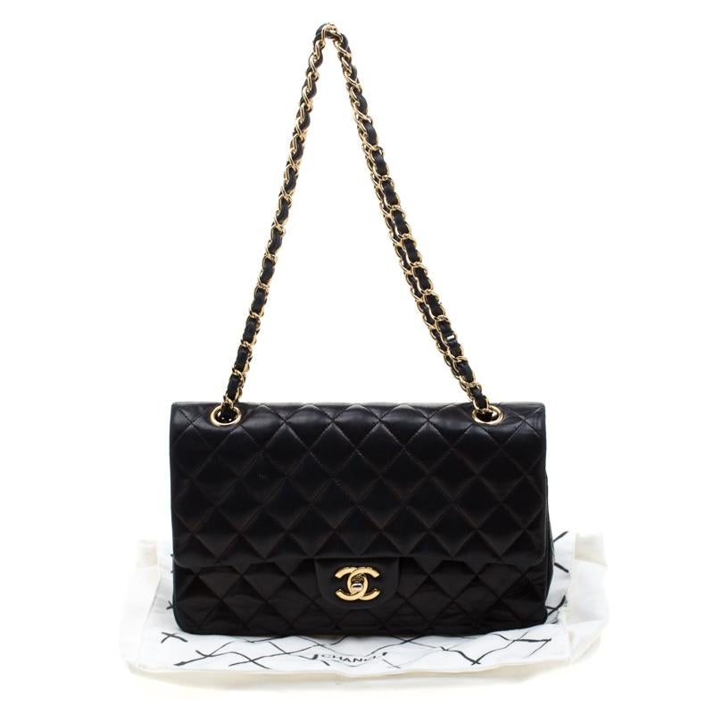 Chanel Black Quilted Leather Medium Classic Single Flap Bag 8