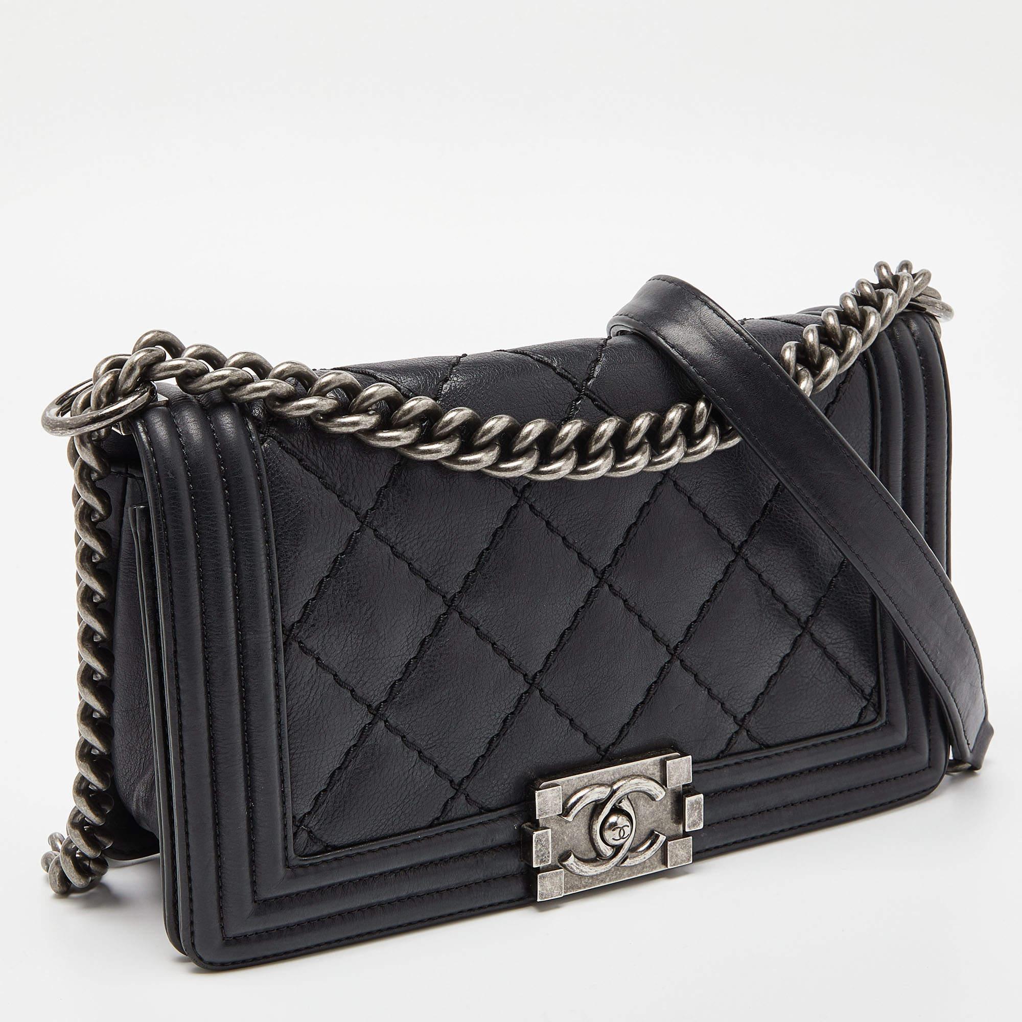 Women's Chanel Black Quilted Leather Medium Double Stitch Boy Flap Bag