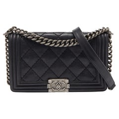 Chanel Black Quilted Leather Medium Double Stitch Boy Flap Bag