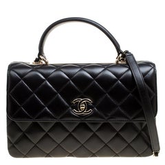 Chanel Black Quilted Leather Medium Flap Top Handle Bag