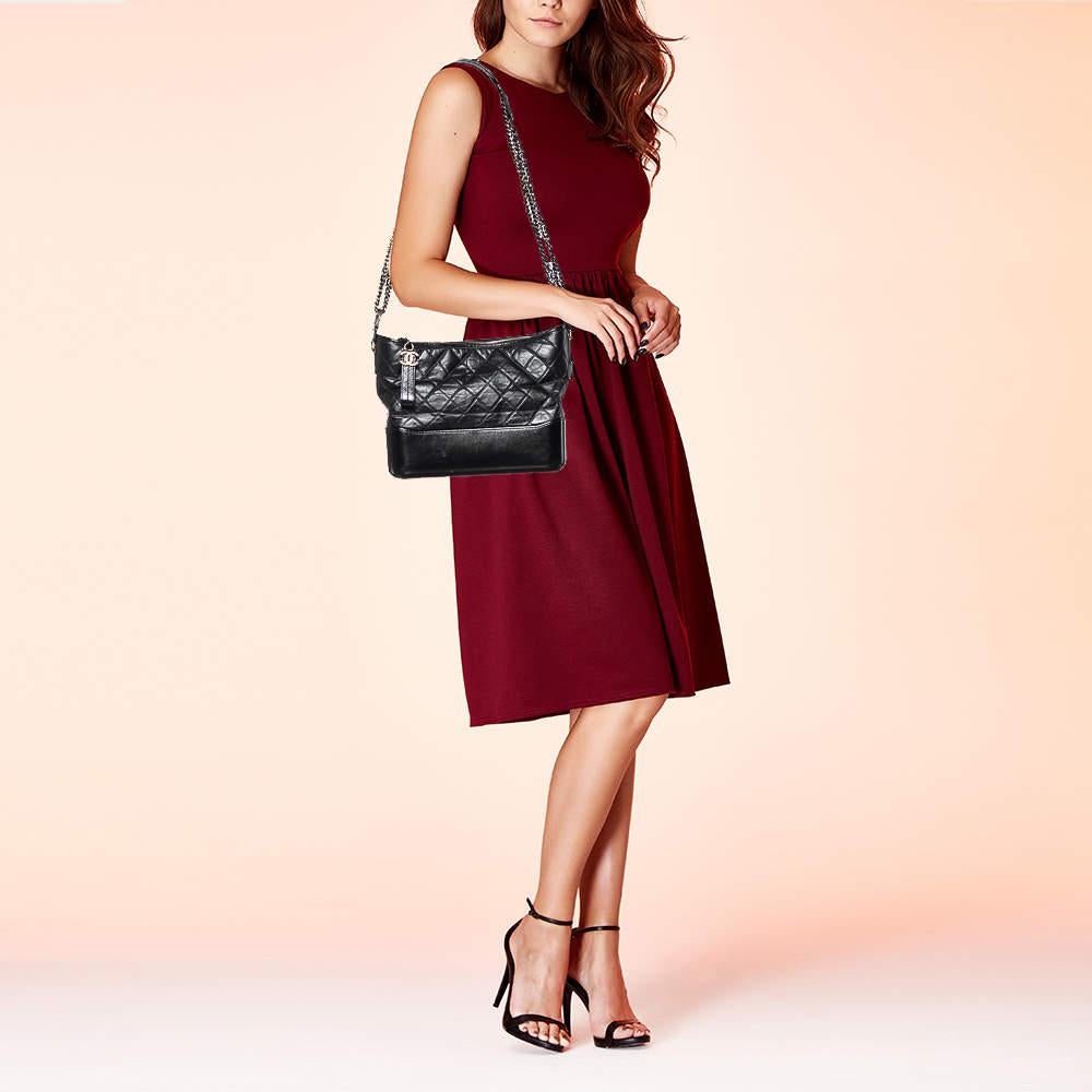 Chanel Black Quilted Leather Medium Gabrielle Hobo In Good Condition In Dubai, Al Qouz 2