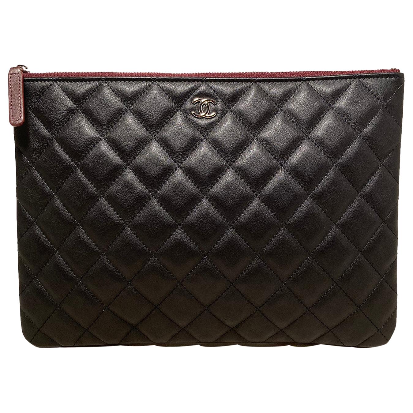 Chanel Black Quilted Leather Medium O Pouch