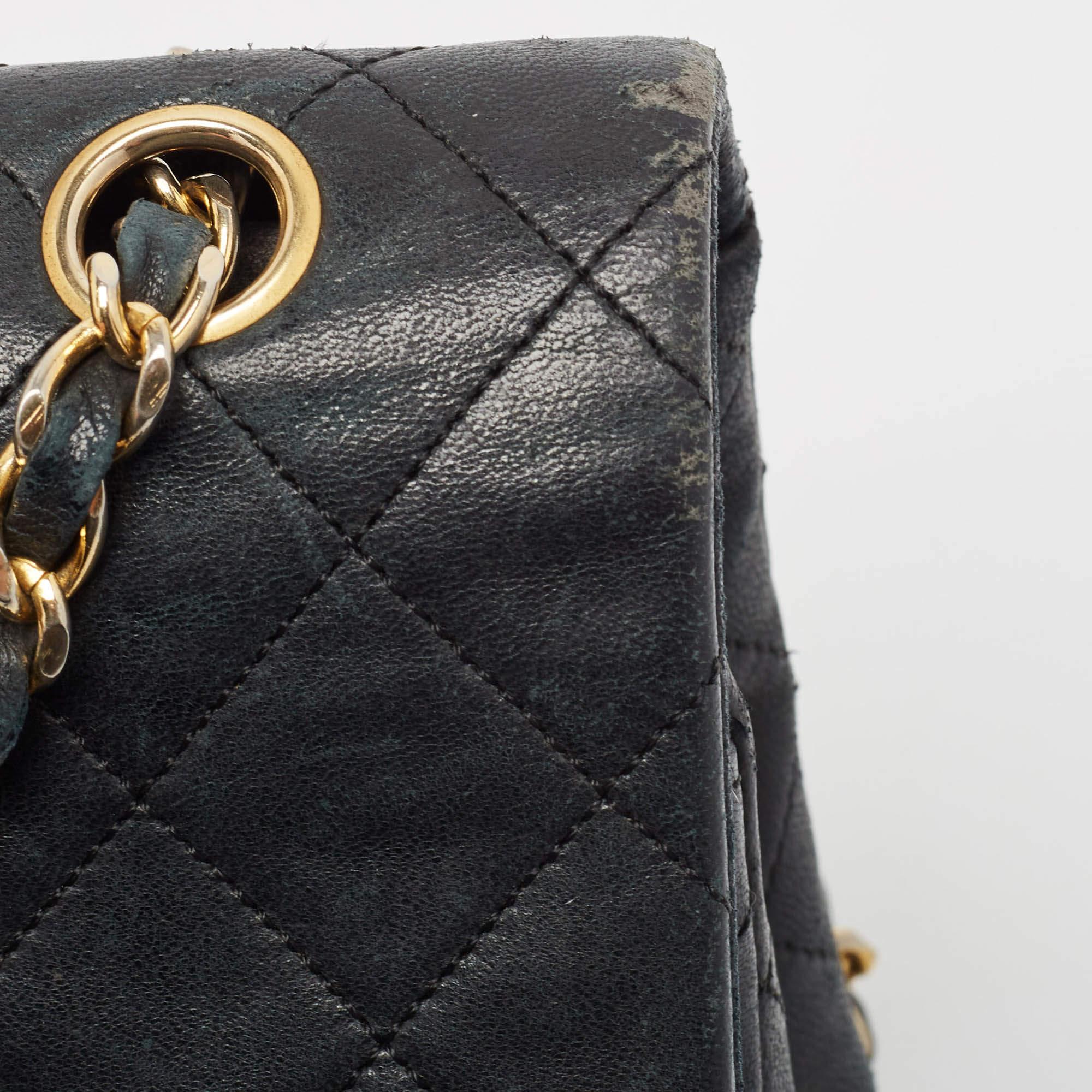 Chanel Schwarz Gestepptes Leder Medium Vintage Classic Double Flap Tasche im Angebot 2