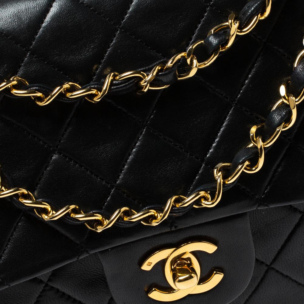 Chanel Black Quilted Leather Medium Vintage Classic Double Flap Bag 5