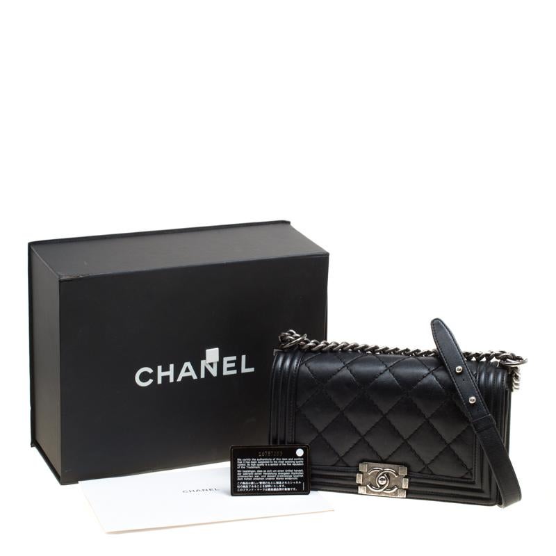 Chanel Black Quilted Leather Medium Wild Stitch Boy Flap Bag 8