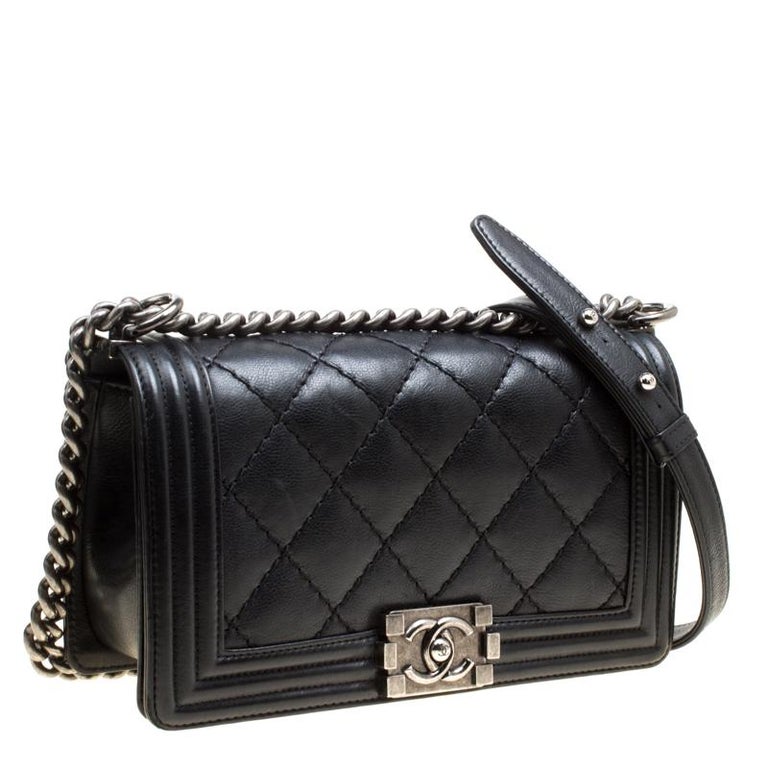 Chanel Black Quilted Leather Medium Wild Stitch Boy Flap Bag For Sale ...