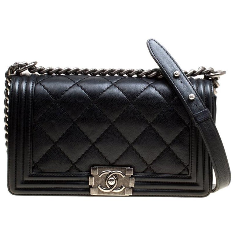 CHANEL Calf Skin Leather Wild Stitch Black Tote Bag Handbag #2455 Rise-on