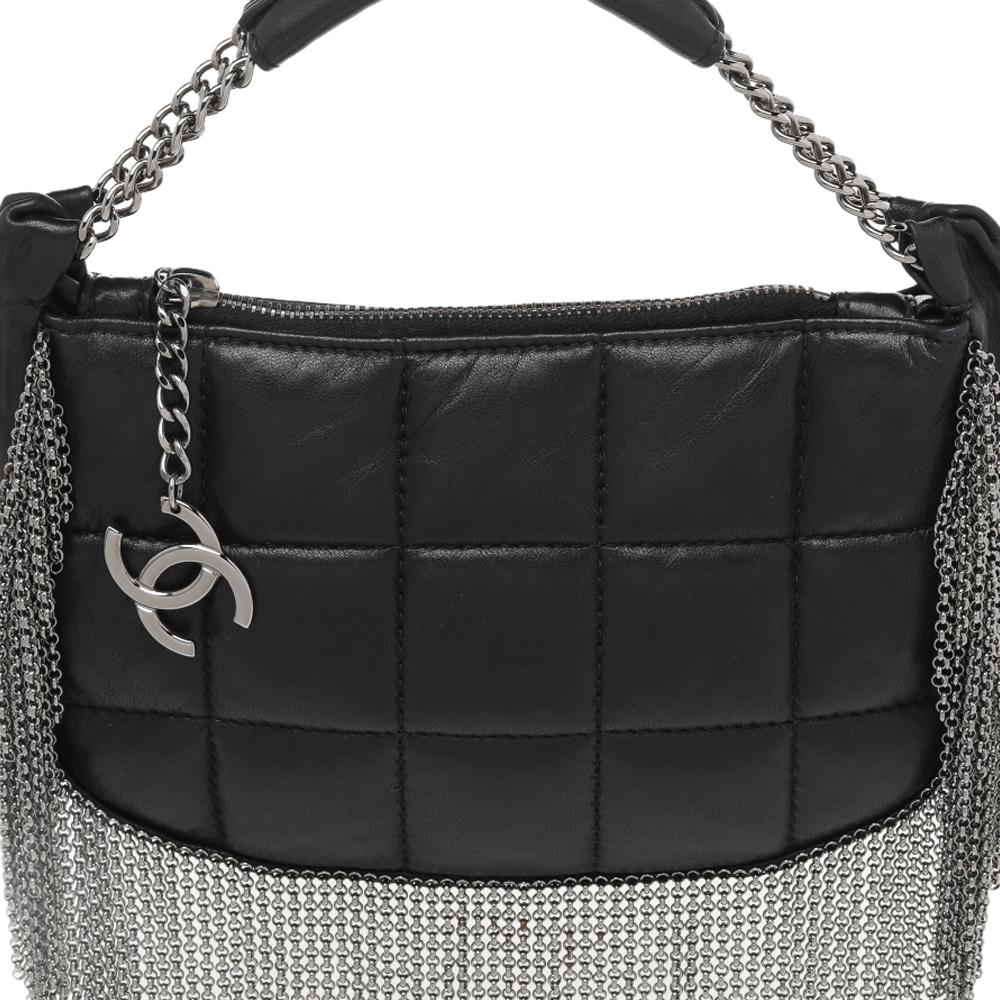 Chanel Black Quilted Leather Metal Chained Fringe Bag 4