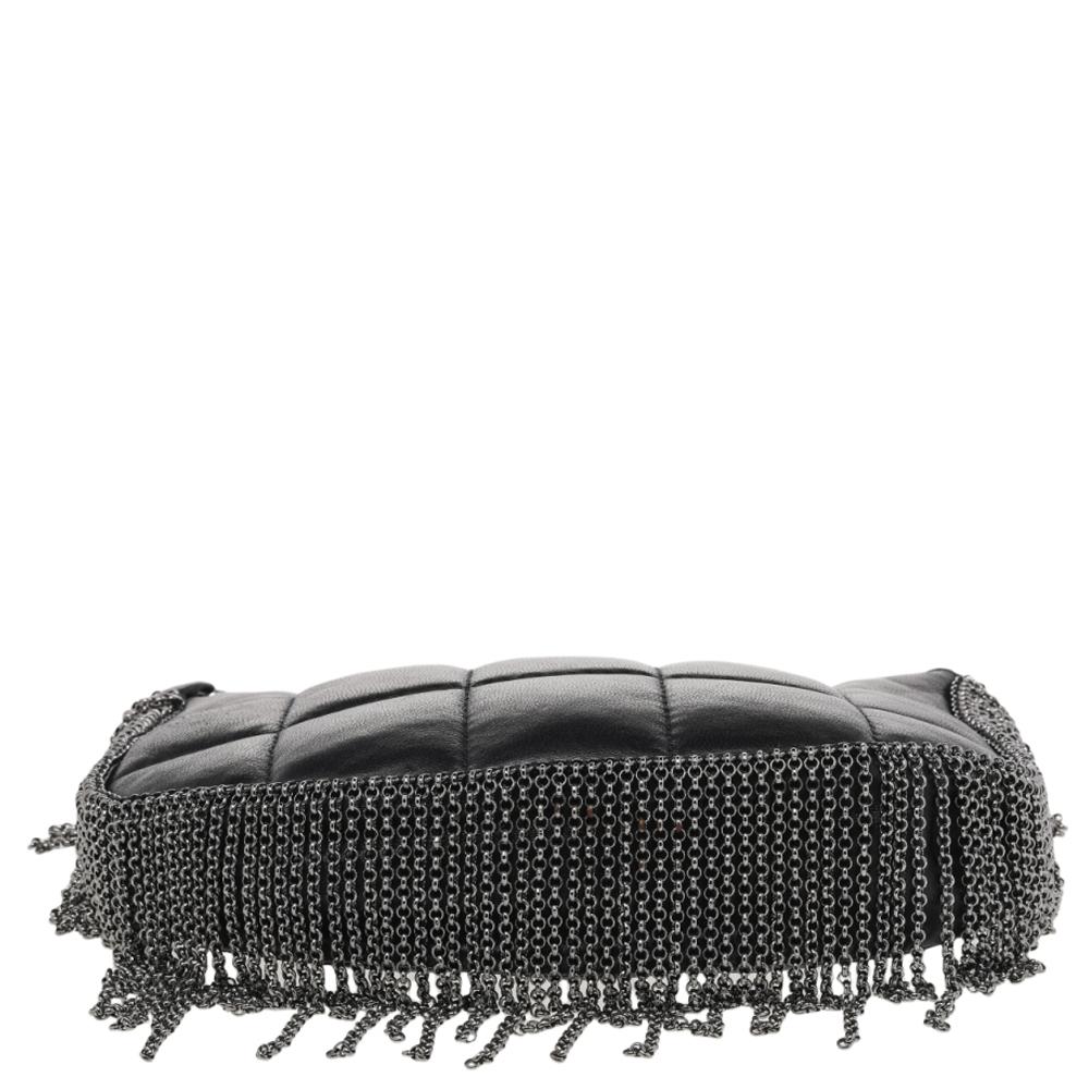Chanel Black Quilted Leather Metal Chained Fringe Bag In Good Condition In Dubai, Al Qouz 2