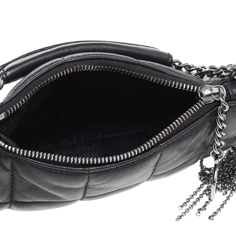 Chanel Black Quilted Leather Metal Chained Fringe Bag 2