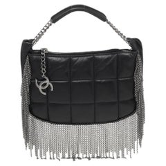Chanel Black Quilted Leather Metal Chained Fringe Bag