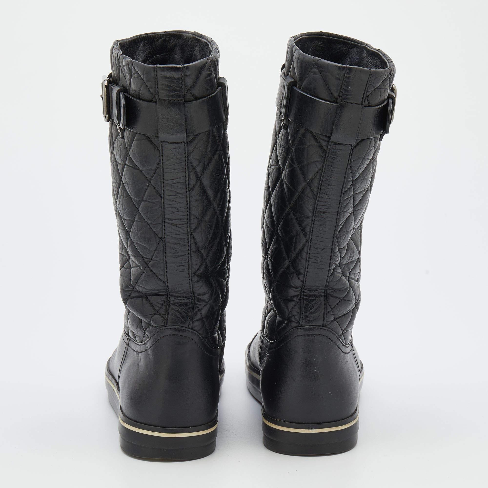 Chanel Black Quilted Leather Mid Calf Length Boots Size 37.5 3